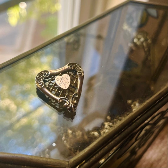 Antique Victorian Golden Heart Watch Pin | Vintage