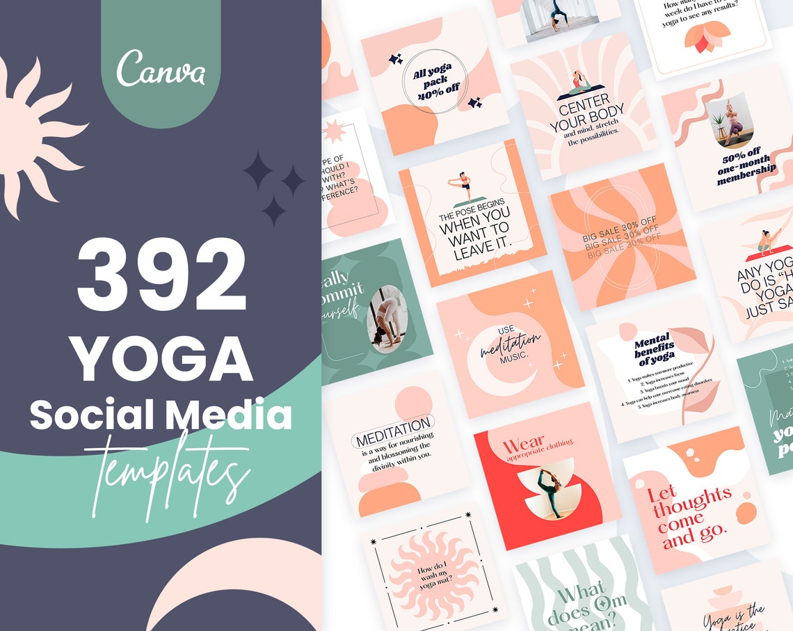 Yoga Social Media Canva Templates | Yoga Social Media Bundle Templates ...
