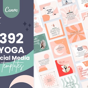 Modelli di tela per social media yoga / Modelli di pacchetti di social media yoga, modelli CANVA, post sullo yoga, potenziamento del coinvolgimento, coinvolgimento del branding