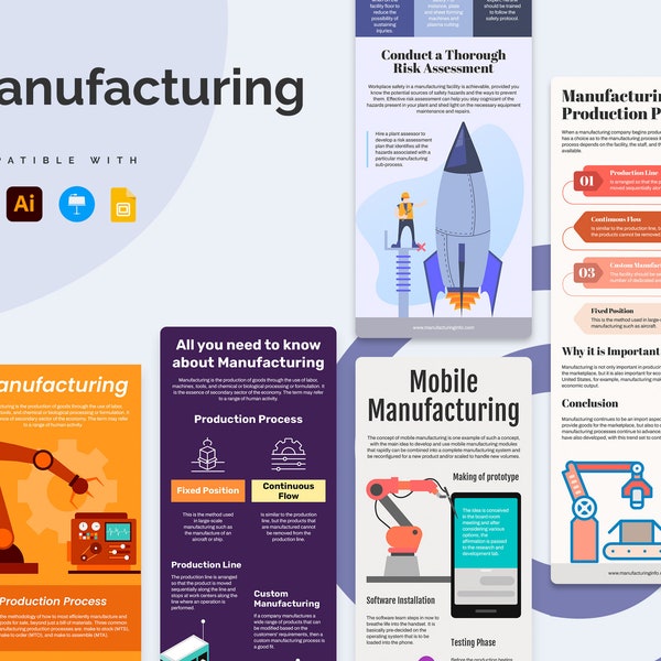 Manufacturing Vertical Infographic Templates | Diagrams for PowerPoint, Illustrator, Keynote, Google Slides