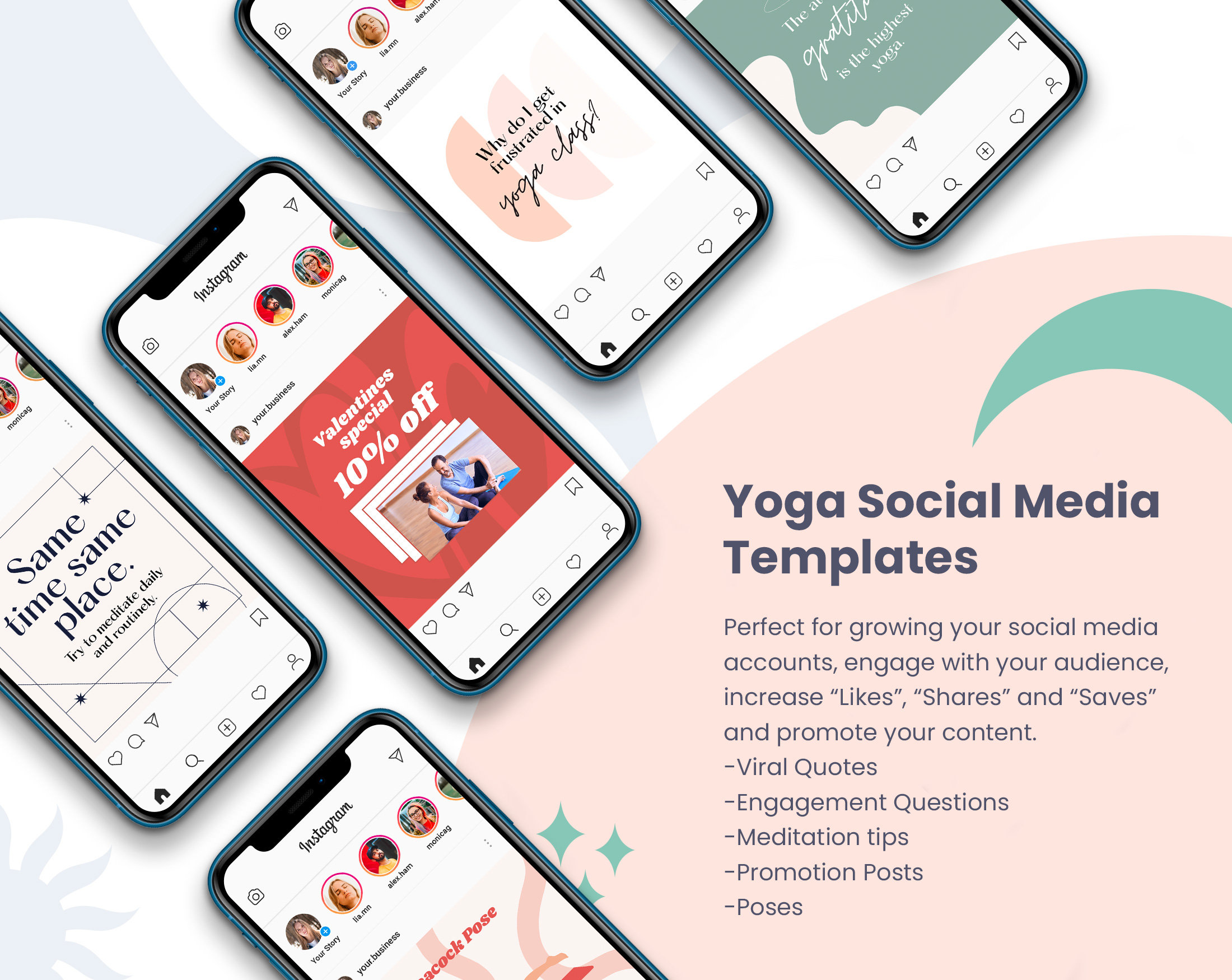 Yoga Social Media Canva Templates | Yoga Social Media Bundle Templates ...