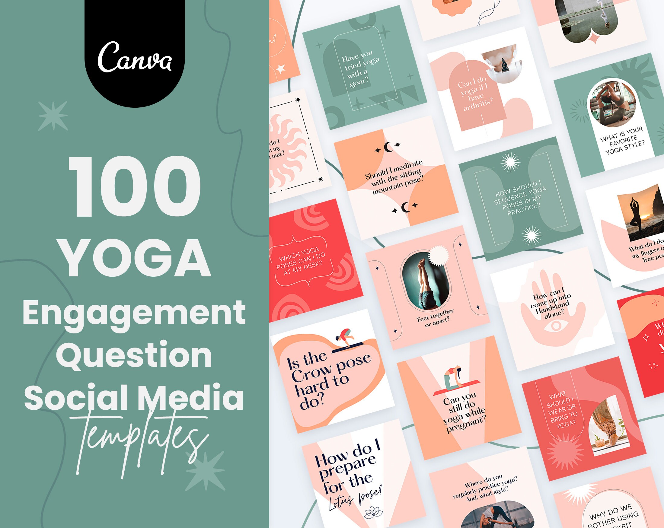 Yoga Social Media Canva Templates | Yoga Social Media Bundle Templates ...