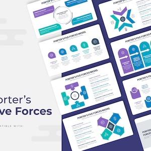 Könnte beinhalten: Ein Diagramm, das das Modell der fünf Kräfte von Porter veranschaulicht, ein Werkzeug der Unternehmensstrategie. Das Diagramm zeigt fünf Kräfte, die den Wettbewerb in einer Branche beeinflussen: die Bedrohung durch neue Marktteilnehmer, die Verhandlungsmacht der Käufer, die Verhandlungsmacht der Lieferanten, die Bedrohung durch Ersatzprodukte und die Wettbewerbsrivalität. Das Diagramm wird in verschiedenen Stilen dargestellt, darunter eine Sternform, Pfeile und Kreise.