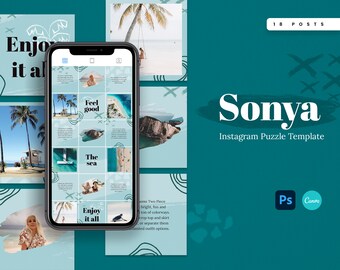 Sonya Instagram Puzzle Template | CANVA Instagram Post Template Collage Photoshop Influencer IG Feed