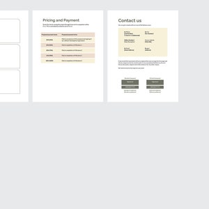 Peut inclure: Un document avec trois sections intitul&eacute;es "Garantie", "Assistance" et "Formation". Chaque section dispose d'un espace pour du texte et d'une ic&ocirc;ne. Le document comprend &eacute;galement des sections intitul&eacute;es "Prix et paiement" et "Contactez-nous".