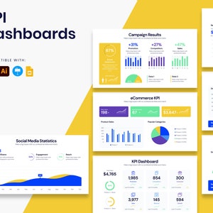 KPI Dashboard Infographic Templates | Diagrams for PowerPoint, Illustrator, Keynote, Google Slides | PPTX | Easy to Edit | Best Infographics