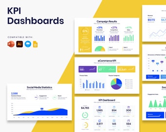 KPI Dashboard Infographic Templates | Diagrams for PowerPoint, Illustrator, Keynote, Google Slides | PPTX | Easy to Edit | Best Infographics