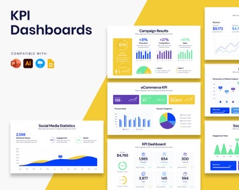KPI Dashboard Infographic Templates | Diagrams for PowerPoint, Illustrator, Keynote, Google Slides | PPTX | Easy to Edit | Best Infographics