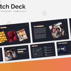 以下が含まれることがあります： 「Pitch Deck」というタイトルと「PowerPoint Template」というサブタイトルが付いた白黒のPowerPointプレゼンテーションテンプレートです。プレゼンテーションには、「最近のトレンド」、「問題点」、「マイルストーン」、「会社名」、「製品機能」、「顧客」などのタイトルのスライドが含まれています。
