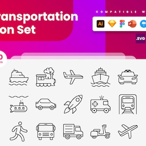 Transportation Icons | Vector Icons for Powerpoint, Keynote, Illustrator, Google Slides, Sketch, Figma