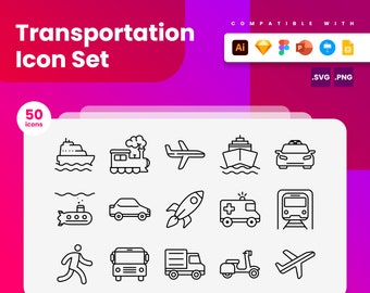 Transportation Icons | Vector Icons for Powerpoint, Keynote, Illustrator, Google Slides, Sketch, Figma