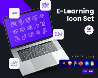 E-Learning Icons | Vector Icons for Powerpoint, Keynote, Illustrator, Google Slides, Sketch, Figma