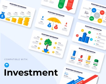 Può includere: Un set di diapositive di infografica colorate per presentazioni sull'investimento. Le diapositive presentano icone, grafici e diagrammi per illustrare diverse strategie e concetti di investimento. Le diapositive sono compatibili con Google Slides.