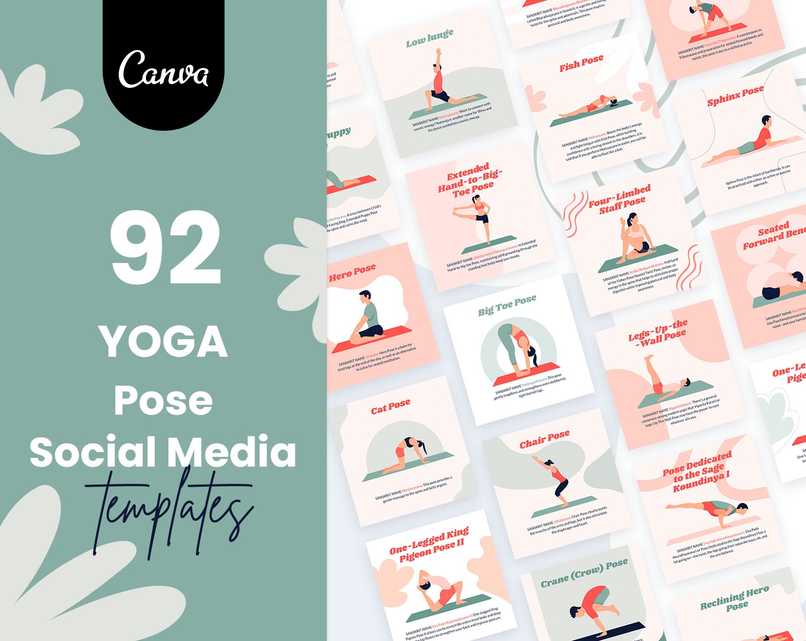 Yoga Social Media Canva Templates | Yoga Social Media Bundle Templates ...