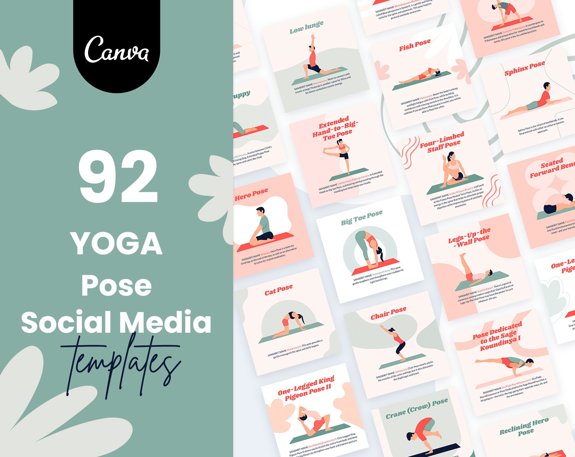 Yoga Social Media Canva Templates | Yoga Social Media Bundle Templates ...