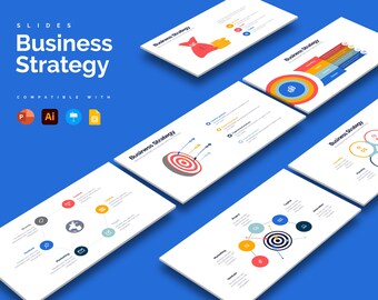Può includere: Un set di cinque diapositive con il titolo "Strategia aziendale" e vari grafici e diagrammi. Le diapositive sono compatibili con PowerPoint, Adobe Illustrator e altri software di presentazione. Le diapositive presentano una varietà di concetti di strategia aziendale, tra cui i mercati di riferimento, gli obiettivi finanziari e l'analisi della concorrenza.