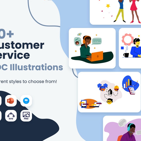 Customer Service POC Illustrations | Pre-made scenes, Multiple format, Vector Illustrations