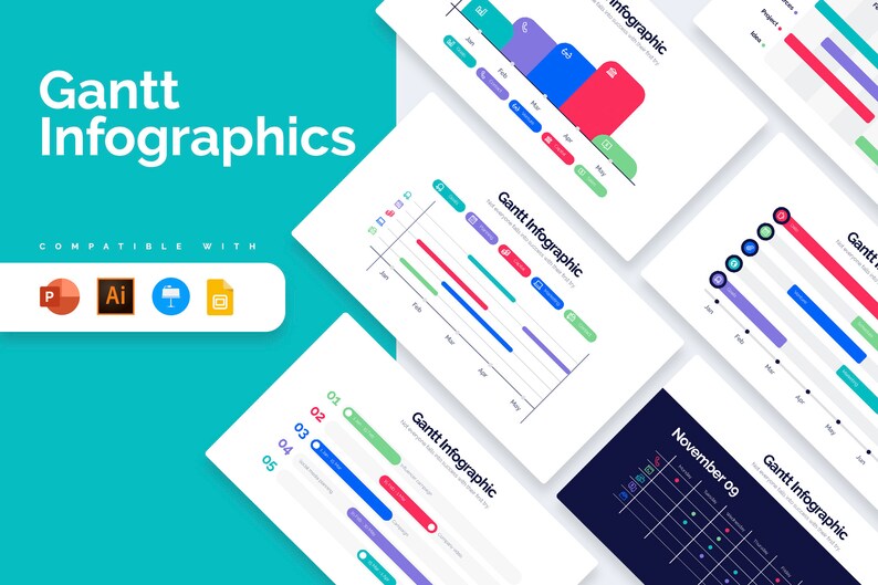 Plantillas / Diagramas de diagramas de Gantt para PowerPoint, Illustrator, Keynote, Google Slides imagen 5
