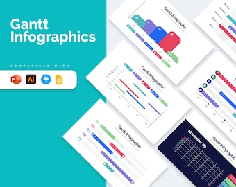 Modelli di diagramma di Gantt / Diagrammi per PowerPoint, Illustrator, Keynote, Diapositive di Google