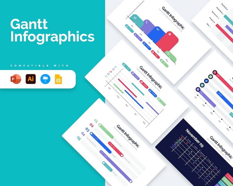 Plantillas / Diagramas de diagramas de Gantt para PowerPoint, Illustrator, Keynote, Google Slides imagen 1
