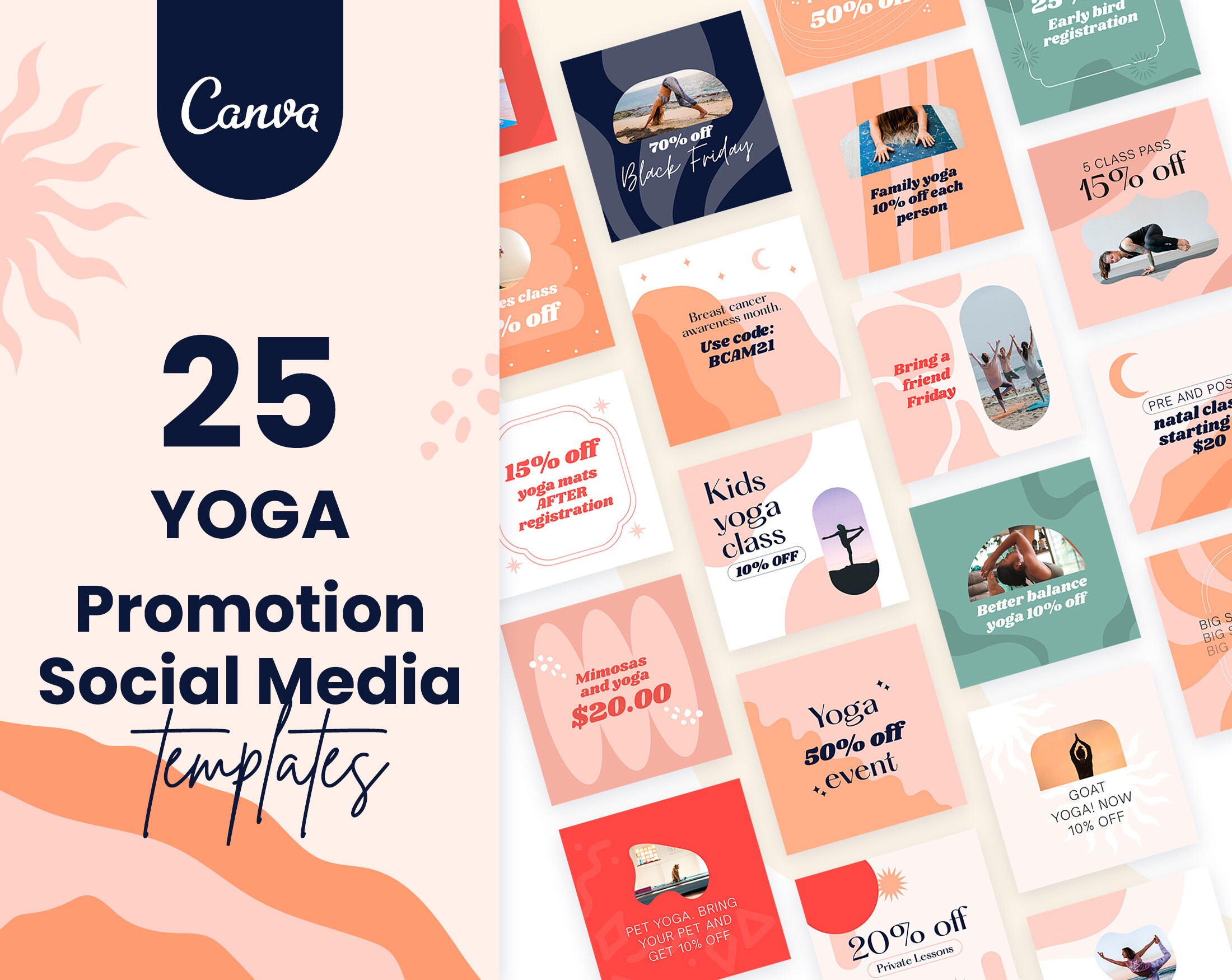 Yoga Social Media Canva Templates | Yoga Social Media Bundle Templates ...