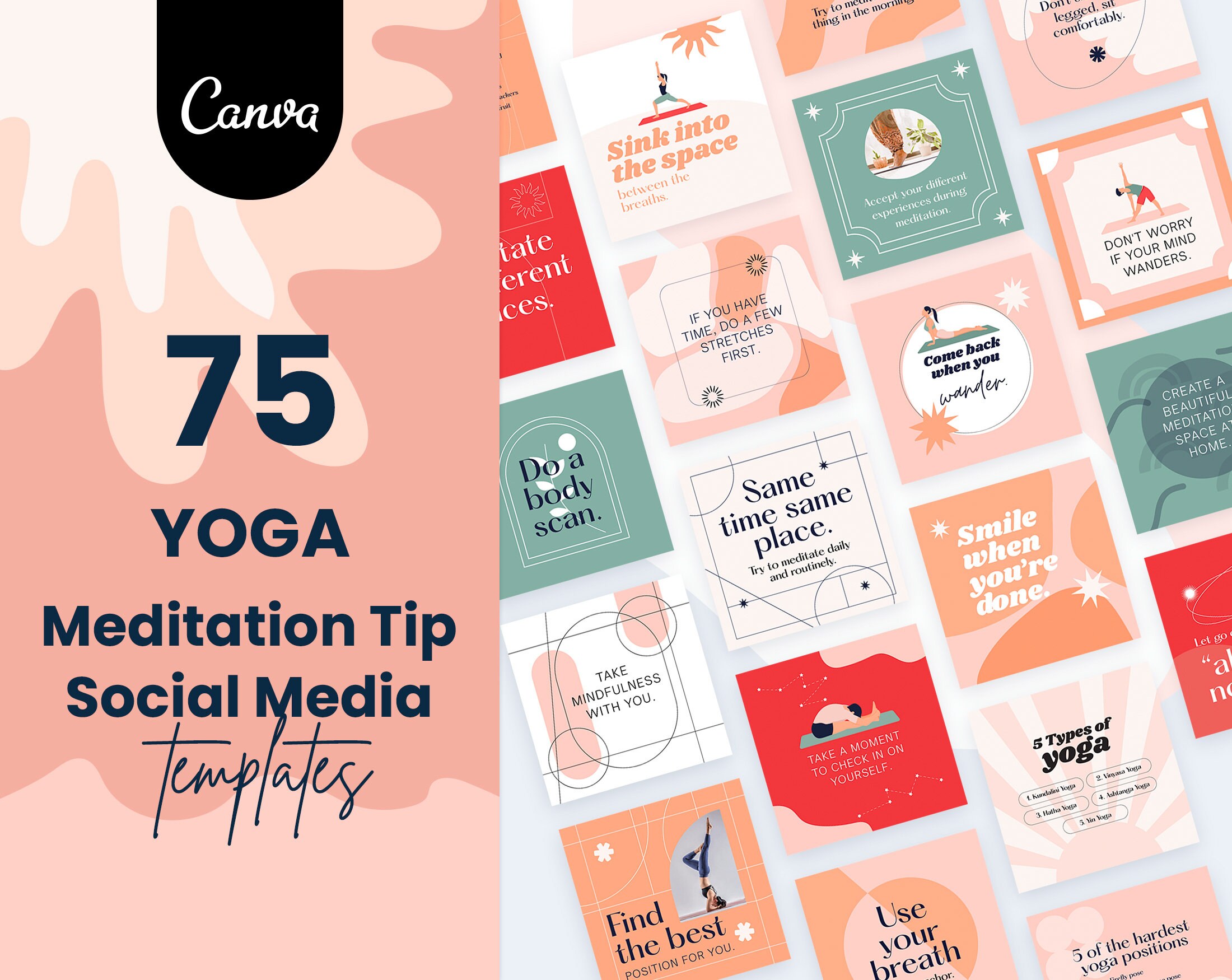 Yoga Social Media Canva Templates | Yoga Social Media Bundle Templates ...