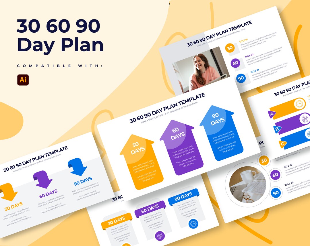 30 60 90 Days Plan Infographics Template for Illustrator Best