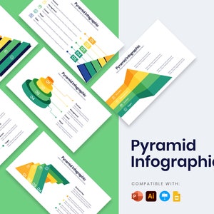May include: A set of five pyramid-shaped infographic templates with different color schemes. Each pyramid is divided into four sections with numbers and text labels. The text labels include "Success", "Management", "Control", and "Target". The templates are compatible with PowerPoint, Adobe Illustrator, and other software.