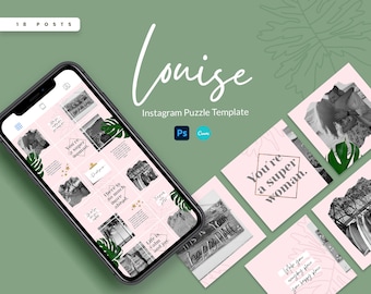 Louise Instagram-pusselmall | CANVA Instagram-inläggsmall Collage Photoshop Influencer IG-flöde