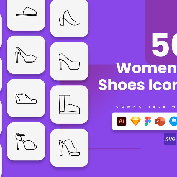 Women's Shoes Icons | Vector Icons for Powerpoint, Keynote, Illustrator, Google Slides, Sketch, Figma