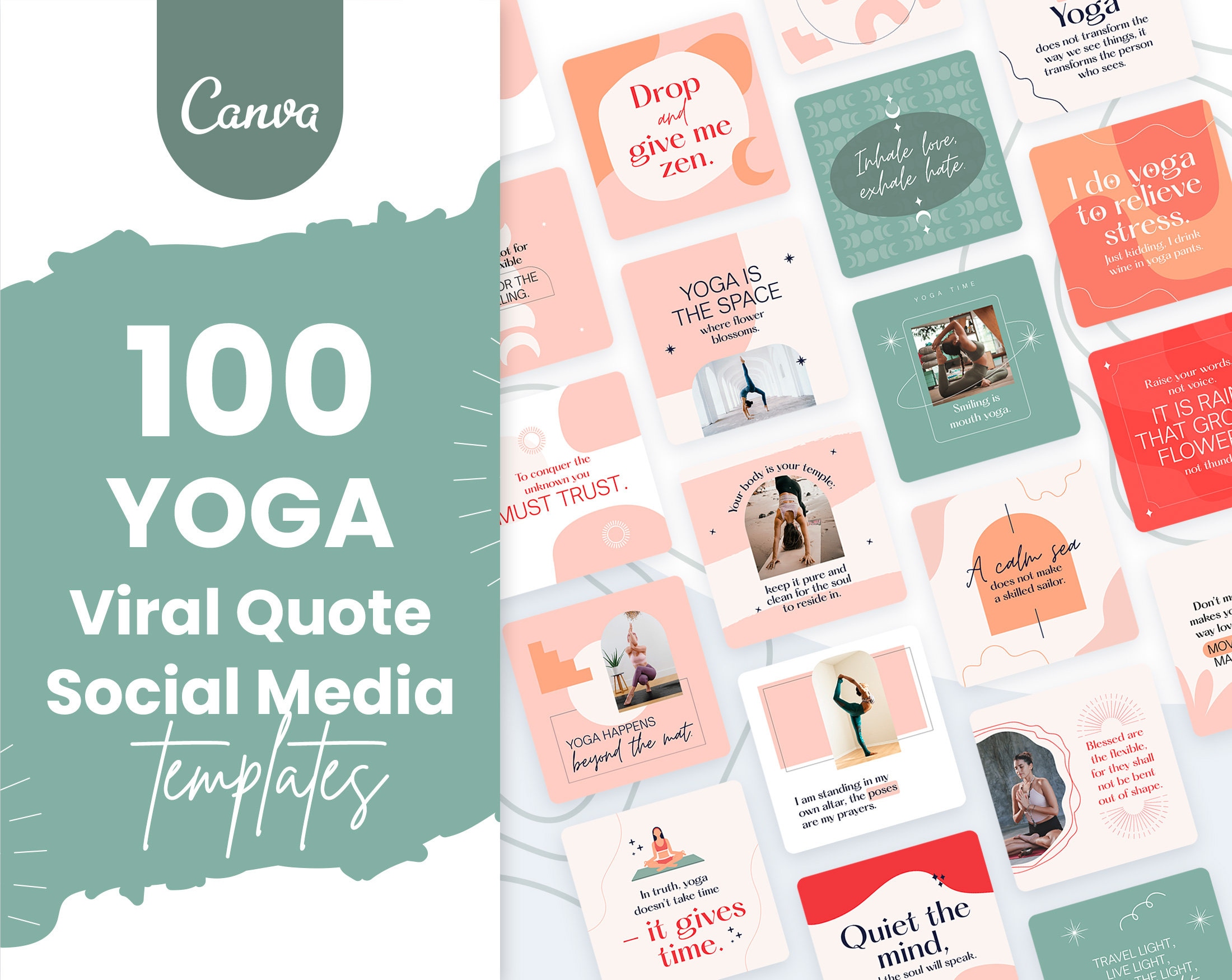 Yoga Social Media Canva Templates | Yoga Social Media Bundle Templates ...