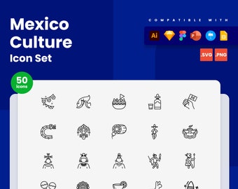 Mexico Culture Icons | Vector Icons for Powerpoint, Keynote, Illustrator, Google Slides, Sketch, Figma