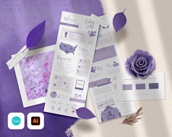 Può includere: Un programma di nozze con uno schema di colori viola e bianco. Il programma include un messaggio di benvenuto, un programma della cerimonia, informazioni importanti, una mappa degli Stati Uniti e una sezione per la storia d'amore della coppia. Il programma include anche una sezione per le grandi domande, una mappa della città e una guida ai colori.