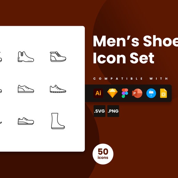 Men's Shoes Icons | Vector Icons for Powerpoint, Keynote, Illustrator, Google Slides, Sketch, Figma