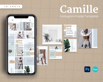 Camille Instagram Puzzle Template | CANVA Instagram Post Template Collage Photoshop Influencer IG Feed