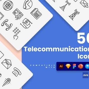 Telecommunications Icons | Vector Icons for Powerpoint, Keynote, Illustrator, Google Slides, Sketch, Figma