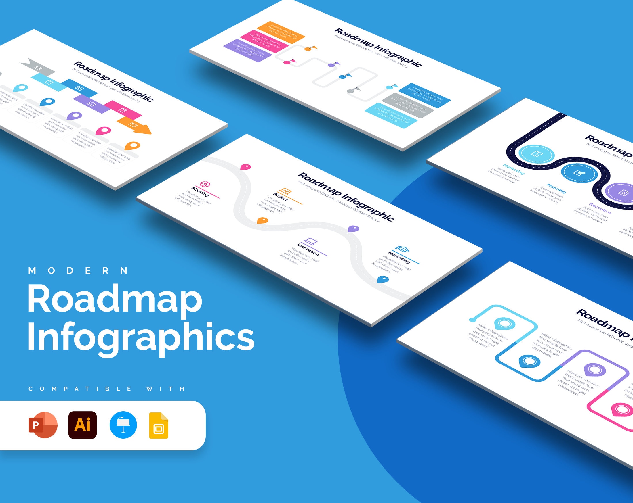 Roadmap Infographic Templates | Diagrams for PowerPoint, Illustrator, Keynote, Google Slides
