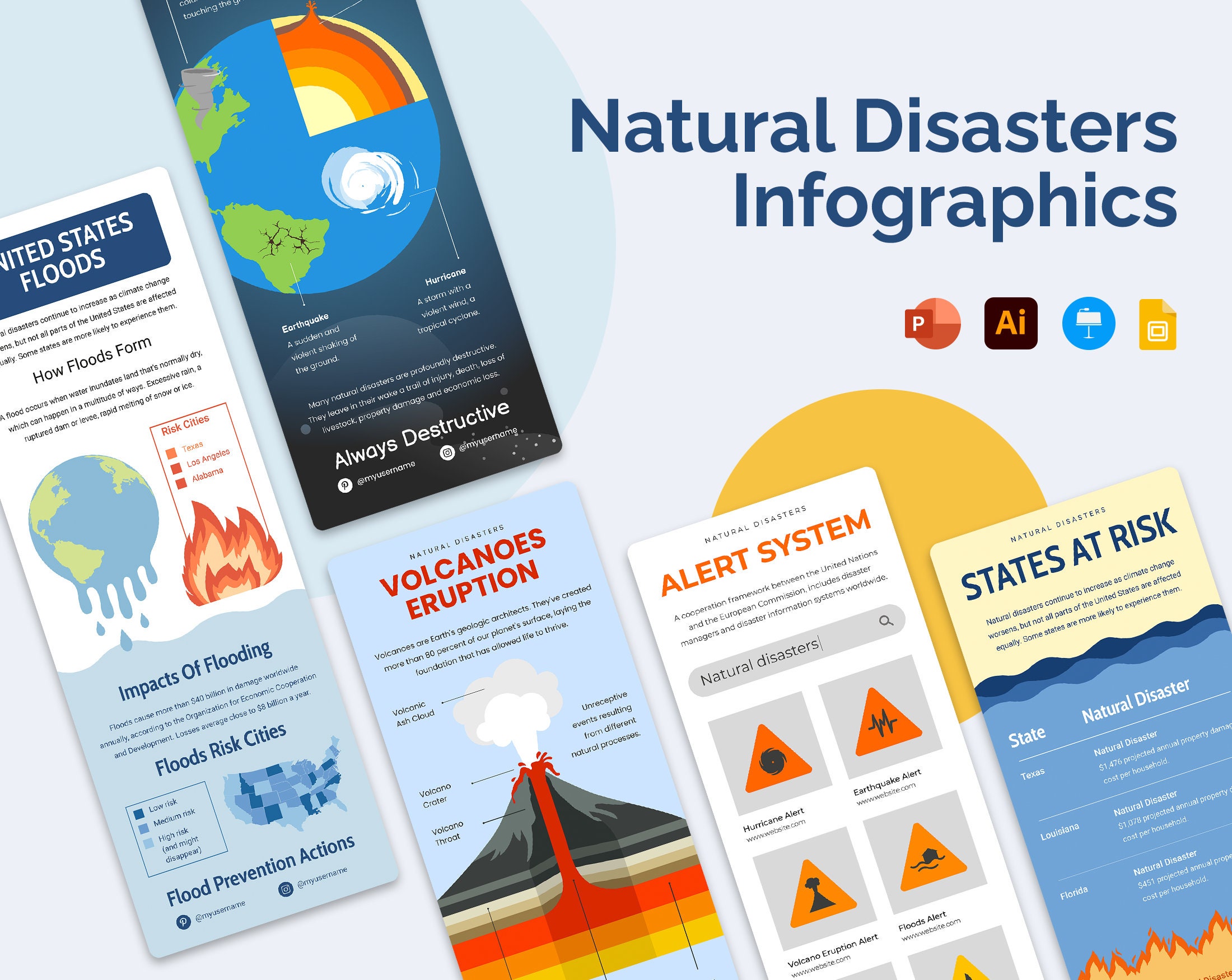Natural Disaster Vertical Infographic Templates | Diagrams for PowerPoint, Illustrator, Keynote, Google Slides