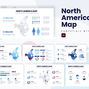 Noord-Amerika Kaart Infographics | Sjabloon voor Illustrator | Beste Illustrator Template | Eenvoudig te bewerken