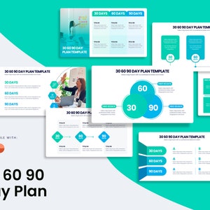 Infografica del piano da 30 60 90 giorni / Modello PowerPoint / Modello per Powerpoint / Miglior modello Powerpoint / Facile da modificare / Diapositive modificabili