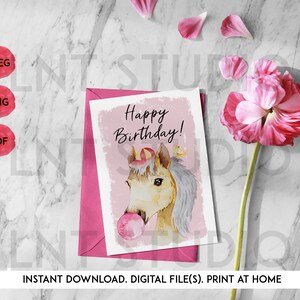 Cute Animal Birthday Card, Farm Animal Birthday Card, Printable Card, Print at Home - Horse #3