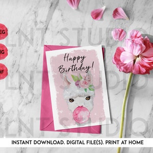 Jolie carte d'anniversaire animal, carte d'anniversaire animaux de la ferme, carte imprimable, impression à la maison - lama #1