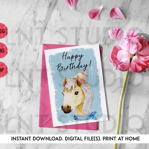 Cute Animal Birthday Card, Farm Animal Birthday Card, Printable Card, Print at Home - Horse #1