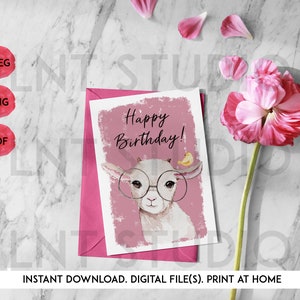 Cute Animal Birthday Card, Farm Animal Birthday Card, Printable Card, Print at Home - Lamb #3