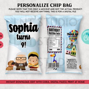 Personalized Chip Bag Template - Balloon House Birthday Party Favor - Printable & Editable Instant Download - Corjl