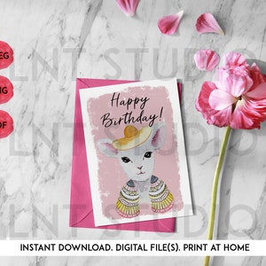 Cute Animal Birthday Card, Farm Animal Birthday Card, Printable Card, Print at Home - Lamb #2