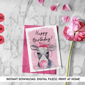 Cute Animal Birthday Card, Farm Animal Birthday Card, Printable Card, Print at Home - Cow