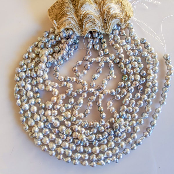 Saltwater Akoya 6+mm blue baroque dyed pearl strand