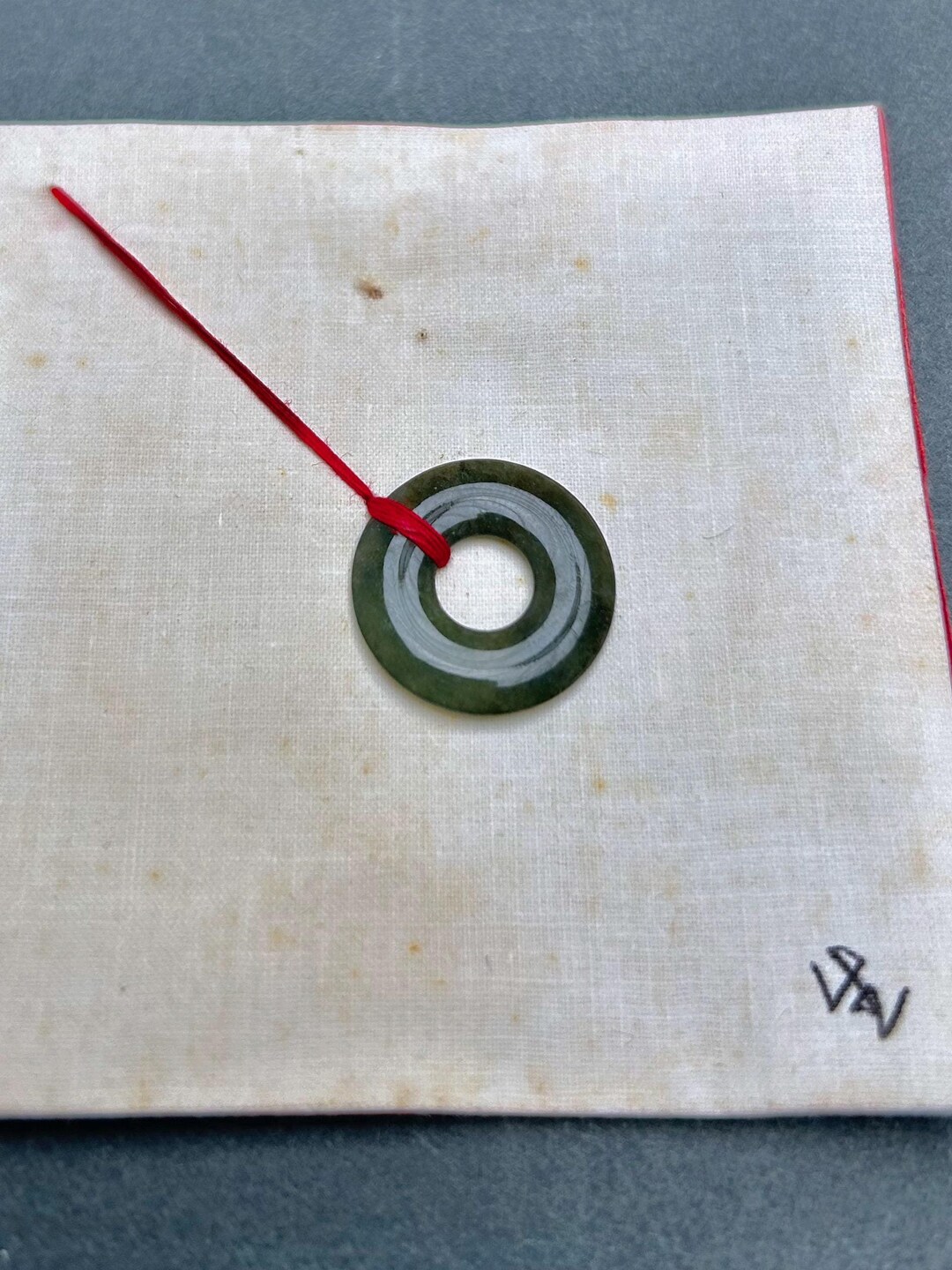 Antique Jade Stone Bi Disk on Original Red String and Fabric Paper - Etsy
