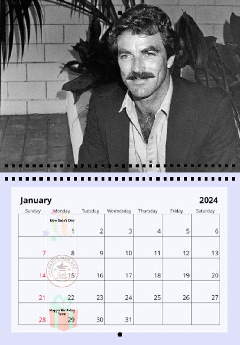 Tom Selleck 2024 Wall Calendar Etsy